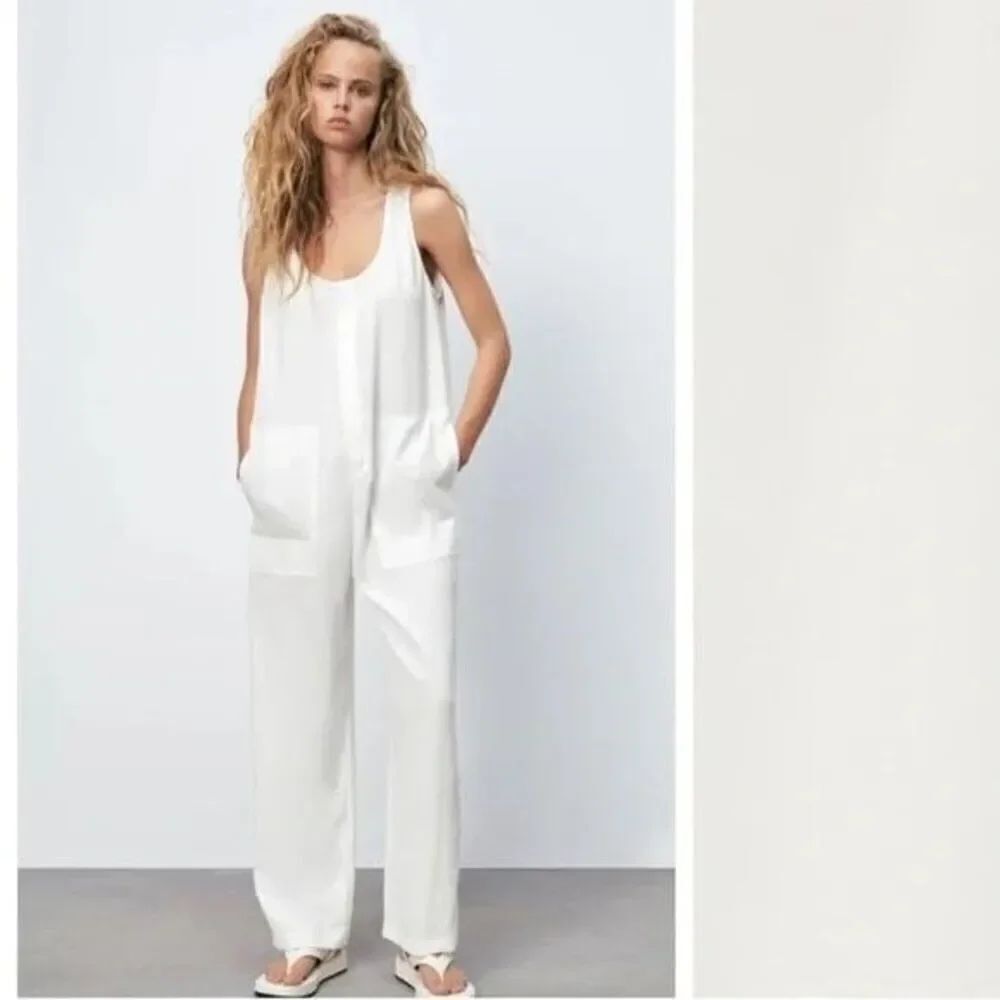 ✨Zara Jumpsuit White Long Flowy Sz XS Oversized Overalls✨